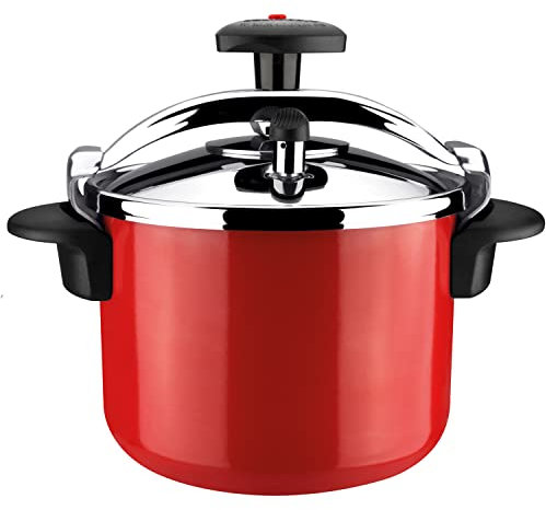 Magefesa Castell - Olla Express Tradicional Roja de 6 L, Acero Inoxidable 18/10, Todas las Cocinas, Inducción Total, Cocina Sana, Pomo Rotatorio