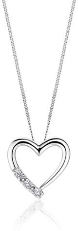 Orovi Damen Diamant Kette Weißgold, Halskette mit Herz-Anhänger 14 Karat (585) Gold und Diamanten Brillanten 0.08 Ct, 45 cm lang