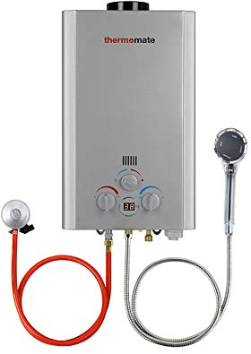 ThermoMate BE211S 8L Gas Water Heater, Tankless Propane Water Heater, Portable Instant Gas Boiler, Use for Outdoor Showers, Washing Horses, Camping, RV [Energy Class A]