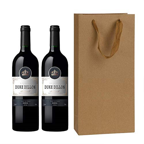 JIAHG 10er Packung Flaschentüten Geschenktüten Kraftpapier Weintasche Tragbare Flaschentasche Wein Sekt Champagner Weintragetüten Weinbeutel mit Henkel für Einladung Weihnachten, für 2 Flasche