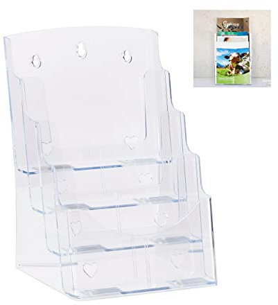 Relaxdays 4 x Prospekthalter A4 / DIN Lang, 4 Etagen, Acryl, Flyer Aufsteller Tisch & Wand, HBT: 35x24,5x24cm, transparent