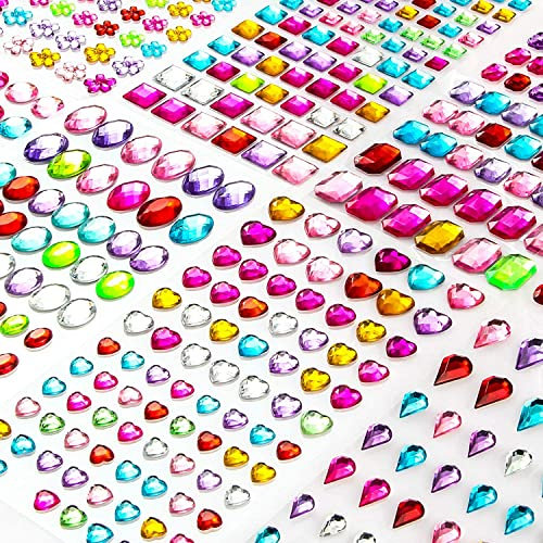 Meafeng Glitzersteine Selbstklebend, 1200+ Stück 3-14mm Strasssteine zum Basteln Aufkleben Schmucksteine Kristall Aufkleber Juwelen Glitzer Sticker für Kinder Handwerke, Nägel, Verschiedene Formen