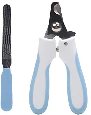 AMSS Krallenschere Krallenpflege Krallenzange mit Abstandshalter - Sichere Krallenfeile für Hunde, Katzen und Kleintiere in Tiersalon Qualität,Blau S