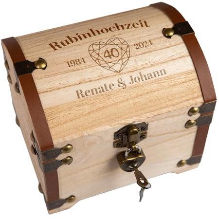 Schatztruhe mit Gravur zur Rubinhochzeit | Personalisiertes Geschenk zum 40 Hochzeitstag | Originelle Geldgeschenk Verpackung | Geschenkidee Hochzeitsjubiläum der Eltern