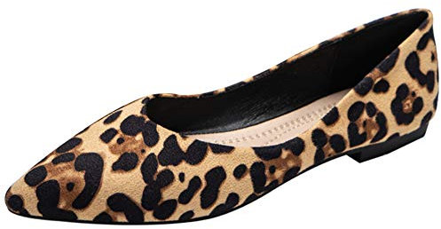 Jamron Womens Pointed Toe Ballerinas Lightweight Flat Pumps Leopard Brown SN02467 UK3.5