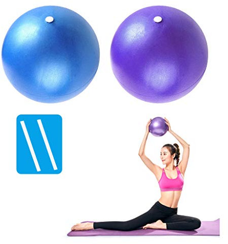 PROVO 2 Pack Soft Pilates Ball, Core Balance Small Anti Burst Exercise Ball 23cm / 9 Inch with Inflatable Straw, for Pilates, Yoga, Core Training and Physical Therapy Home, Gym, Office, Blue&Purple