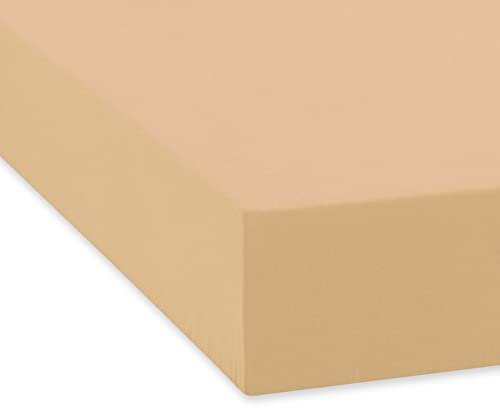TRAUMSCHLAF Spannbettlaken, Spannbetttuch Fein-Biber warm und kuschelig, bügelfrei, mit Rundumgummi (weitere Farben,Größen) 90x190-100x200 cm, Sand