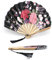 1SourceTek Silk Hand Held Folding Fans 8.27 inches (21cm) Women Hand Held Folding Fans With a Fabric Sleeve Protection for Gifts - Chinese Retro Style (Black)