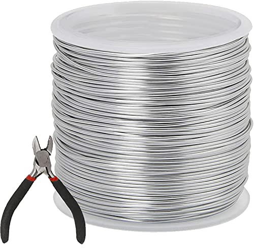 POTUANOT 0,8 mm x 35 m Versilberter Kupferdraht, 20 Gauge Craft Wire Schmuckperlendraht,Anlaufgeschützter Kupferdraht,Schmuckdraht mit Zange für Schmuck Craft Perlenarbeiten(Silber)