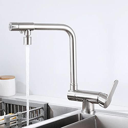 Küchenarmatur 3 Wege Messing Wasserhahn Küche Vorfenster Klappbar Trinkwasserhahn Schwenkbar Osmose Spültischarmatur-Gebürstet
