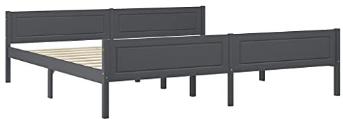 vidaXL Massivholzbett Doppelbett Bettgestell Bett Holzbett Bettrahmen Lattenrost Schlafzimmerbett Schlafzimmermöbel Grau Kiefer 200x200cm