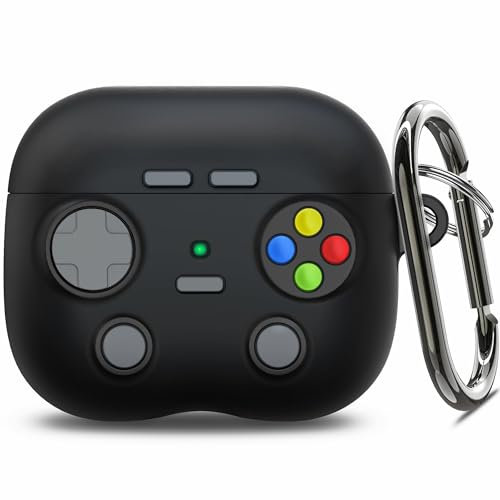 volport AirPods 3 Hülle Schutzhülle, Stoßfeste Weiche Silikon Case Kompatibel mit AirPods 3rd Generation 2021, Front LED Sichtbar, Kabelloses Laden, Mit Karabiner, Schwarz