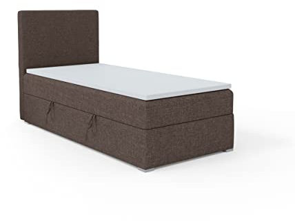 FEDVE Boxspringbett 100x200 Braun-Kolorado – Dauerhaft Bett mit Bettkasten Rechts Praktisches Einzelbett für Viele Jahr Kopfteil Stauraum zum Schlafzimmer, 200x100 cm Rechts