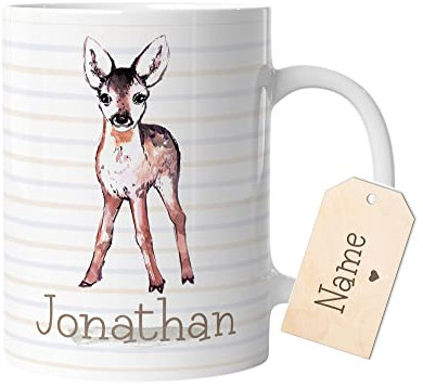 timalo® Tasse mit Namen bedrucken lassen | Motiv Reh Personalisierte Tasse Wunschname Geschenktasse für Kinder Jungen und Mädchen | mug-t2-38
