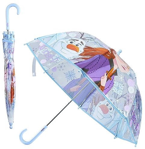 Disney Regenschirm für Kinder Mädchen Durchsichtig Lustiger Regenschirm Transparent - Stitch Sachen für Mädchen (Blau Eiskönigin)