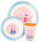 Microwave Safe 3pcs Cartoon Character Dinner Tableware Set Plate, Bowl & Cup, BPA Free re-usable Plastic (Peppa)