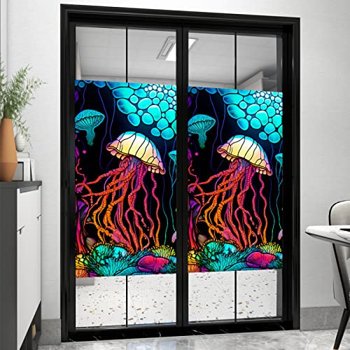 Fensterfolie Quallen Pfau Blau Sichtschutzfolie Fenster Klebstofffrei Fensterfolie Blickdicht Milchglasfolie Selbstklebend Fenster Fensterfolie Selbsthaftend Folie Fenster Sichtschutz 45x100cm