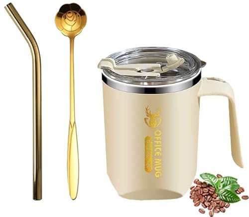 16 OZ Stainless Steel Coffee Mug Tumbler, Travel Mug for Women - Insulated Coffee Cup, Hot or Cold Beverage, Straw Included