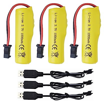 ZYGY 3PCS 3.7V 1000mAh Li-ion Battery with USB Charging Cable for TB202 TB201 TM201 TM202 TC141 DE35 DE38 DE40 DE50 RC Stunt Car RC Toy Car RC Tumble Car Battery