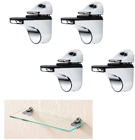 AWEN Lot de 4 pinces à verre réglables en alliage de zinc brillant pour étagère en verre de 3 à 20 mm d'épaisseur