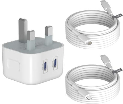 iPhone fast usb c Charger plug,with usb c-Lightning*1+usb c-usbc*1 Cable 2M,PD Dual 20W USB C Charger for iPhone16/15/14/13/12/11/ plus/pro max Series/iPad AirPod/apple Watch,Total 40W