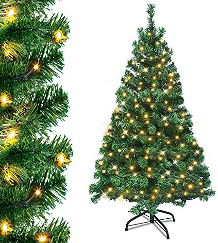 Aufun Sapin de Noël Artificiel avec Éclairage 250 LED Blanc Chaud avec Support en Métal 570 Pointes Sapin de Noël en PVC (180 cm, PVC Vert + LED)