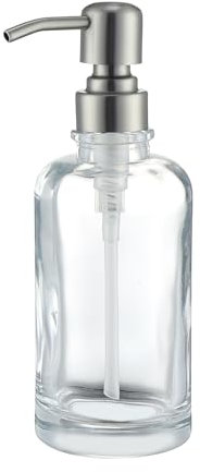 Rzoeox Seifenspender aus klarem Glas mit gebürsteter Nickelpumpe, 325 ml Flüssigseifenspender mit Edelstahlpumpe für Spülmittel, Handseife, Badezimmer, Küche, Waschtisch, Arbeitsplatte