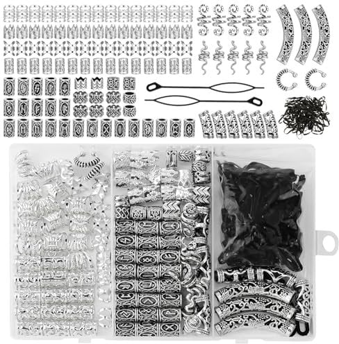 Camptrip Pack of 117 Dreadlocks Jewellery, Nordic Hair Tube Beads, Hair Accessories, Silver, Beard Beads Set, Viking Hair Beads, Viking Comes with a Jewellery Box and Accessories