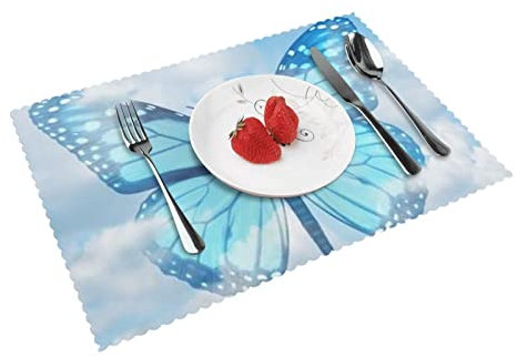 Blaue Schmetterlinge und Wolken Platzdeckchen 4er Set rutschfeste hitzebeständige Esstischmatten Tischsets Tischsets (45 x 30 cm, 4 Stück)