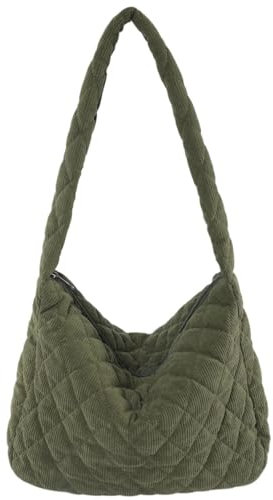 Makukke Cord Umhängetasche Damen Groß Shopper Tasche Schultertaschen Crossbody Bag für Arbeit Büro Reisen Einkaufen Schule,Grün Tasche