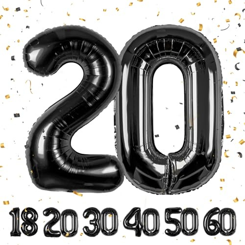 Geburtstag zahlen luftballon 20 jahre | Folienballon Schwarz- Folienballon in 40-101cm Geburtstagsdeko - Ballon Zahl Deko zum Geburtstag fliegt mit Helium für Männer Frauen 20.Geburtstags
