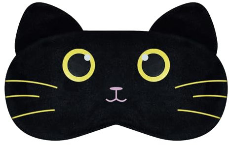 Mezeic Schlafmaske Katze Augenmaske für Schlafen Neuheit Plüsch Schlafmasken Reisen Nickerchen Augenbinde Augen Abdeckung Nachtmaske für Kinder Mädchen Jungen Damen (Schwarze Katze-2)