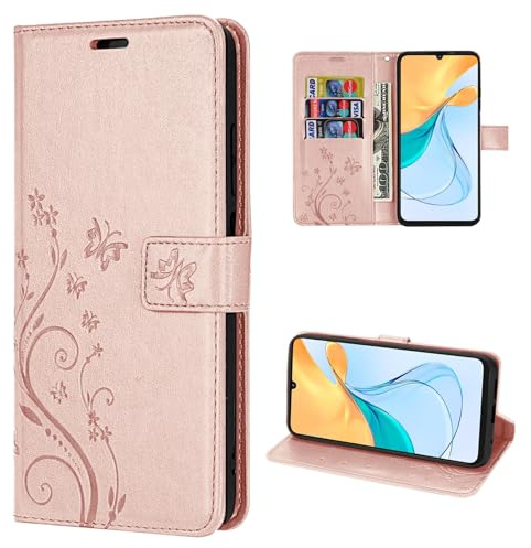 betterfon Hülle Kompatibel mit ZTE Blade V50 Vita | Premium PU Leder Handyhülle Wallet Case für Blade V50 Vita | Schutzhülle Blumen Klapphülle Handyhülle | Rosegold