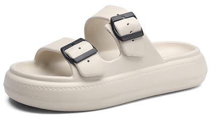 Waysoland Sandalen Damen Herren,Wolkenschuhe Damen Badelatschen Wolken mit Verstellbaren Schnallen Rutschfest Schnell Trocknend Super Bequeme Dicke Sohle Airfoot(Beige,39/40 EU)