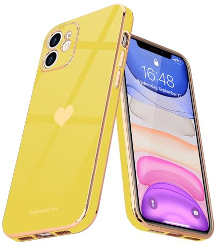 Teageo for iPhone 11 Case Cute Heart Pattern for Women Girls Slim Luxury Bling Plating Soft TPU Anti-Scratch Shockproof Bumper Phone Case for iPhone 11, Yellow