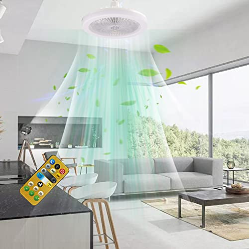 CEWIFO Ventilatori da soffitto con luci Telecomando reversibile Ventilatore da camera da letto silenzioso con lampade Velocità regolabile per soggiorno, sala da pranzo, ufficio (Bianco, 25 cm)