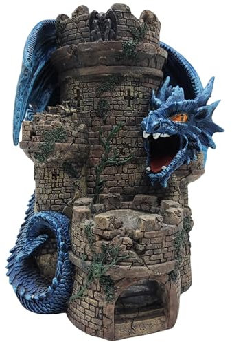 Grinning Gargoyle Dragon Woe Castle - Amazing Hand Painted 26cm Resin Dice Rolling Tower - Dragon DnD Dice Tower for Old School Dungeons Pathfinder and Roleplaying Tabletop Gaming - RPG Gift (BLUE)
