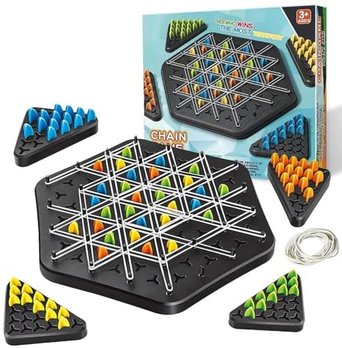 Dreieck Spiel Mit Gummi,Ketten Dreieck Schachspiel,Spiel mit Gummibändern Dreieck,Geometrisches Schachspiel,Dreieck Brettspiel,Chain Triangle Chess,Brain Games Triggle,Geeignet für den Kindertag
