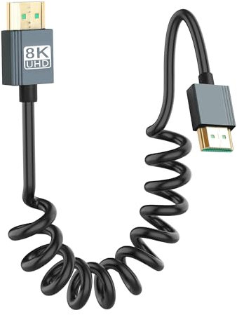 CERRXIAN Câble spiralé HDMI 8K, câble spiralé HDMI vers HDMI ultra HD haute vitesse 2.1, prend en charge 8K 4K 3D et HDR dynamique jusqu'à 48 Gbit/s, compatible avec TV, PC, projecteur, etc. 0,9 m