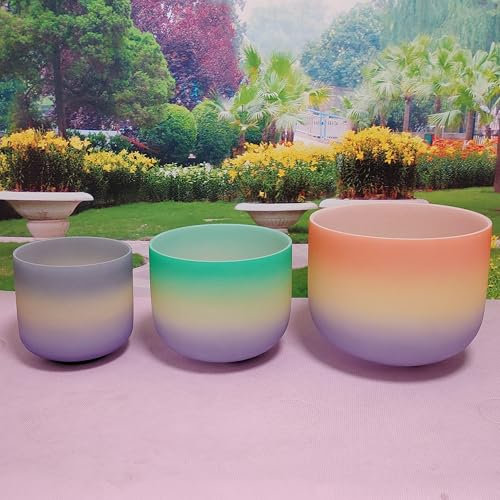 Rainbow 7A+9F+11D Quartz Crystal Singing Bowl+case for Meditation, Yoga and Relaxation