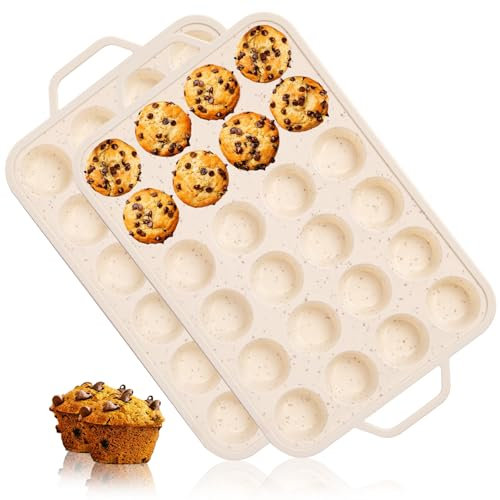 iArtker Silicone Mini Muffin Pan, 24 Cups Muffin Tin Baking Mold With Reinforced Stainless Steel Frame Inside, Nonstick Bakeware Cupcake Pan BPA Free, 2PCS