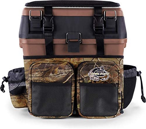 Angelkoffer Angelbox Angeltasche gepolsterte Sitzkiepe Sitzfunktion Gerätekasten mit Rucksackfunktion und aufgesetzen Taschen - inklusive 4 Tackle-Boxen für Angelzubehör Farbe Dunkelbraun