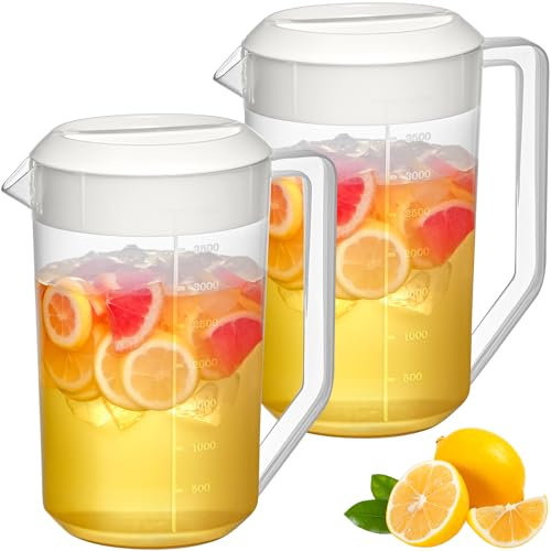 Amazing Abby - Kitchen Party - 4 Quart Kunststoff-Krug (2er-Pack), unzerbrechlicher Wasserkrug mit Deckel, BPA-frei, hitzebeständig, spülmaschinenfest, ideal für eisgekühlte und heiße Getränke,