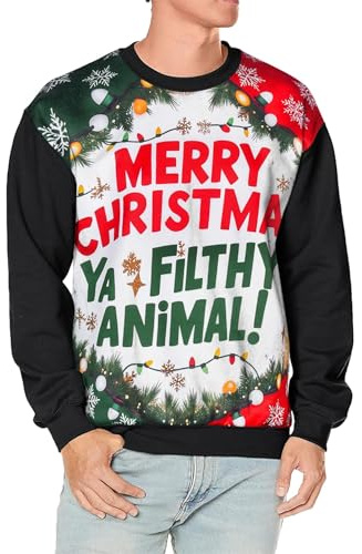 A2Z Mens Women Jumper Merry Christmas Ya Filthy Animal Jumper Comfortable Pullover Long Sleeves Hoodies Top Xmas Festive Holiday Crew Neck Sweatshirt S-4XL