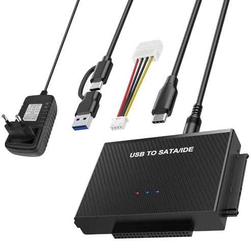 RUIZHI Cable SATA to USB 3.0, Adaptateur USB SA TA pour 2,5/3,5 HDD/SSD, avec 12V 2A Alimentation Câbles USB C Adaptateur pour Mac Os/Linux/Windows (IDE&SATA Adaptateur)