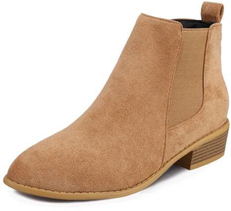 Dernolsea Chelsea Boots - Stivaletti da donna, in finta pelle scamosciata, tacco basso stile western, con cerniera, Camoscio beige., 37 EU