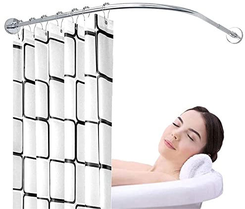 Asta per Tenda da Doccia Curva, Asta per Tenda da Bagno Estensibile a Forma di L Senza Foratura, Asta per Tenda/Argento/da 70 a 95 cm x da 90 a 130 cm