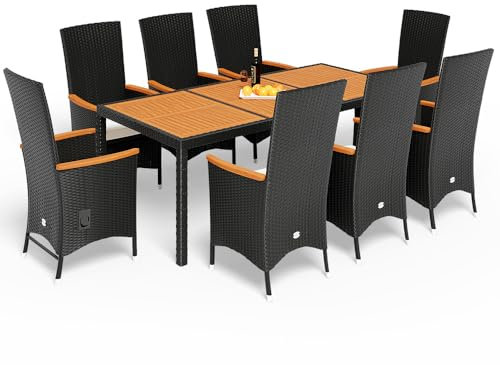 Casaria® Gartenmöbel Set mit Tisch 8 Stühle inkl. 2 Rückenlehne und Fußablage verstellbar 7cm Auflagen Sitzgruppe Outdoor Wetterfest Terrasse Garten Polyrattan Holz Akazie