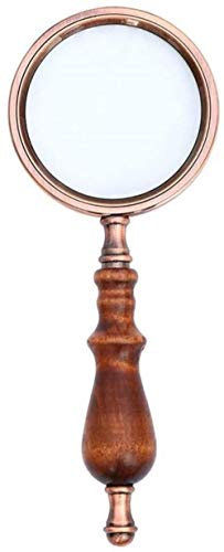 Loupe de lecture vintage avec poignée en bois métallique - Bronze - 10 x