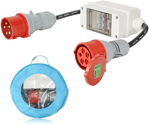 DARKGUARD CEE Adapter 32A Stecker auf 16A Kupplung 5 Polig für EV-Ladeadapter, 400V Starkstrom Verteiler mit LS-Schalter Überlastschutz & Anti-Kurzschluss, mit 5Polig x 2.5mm² Kabel
